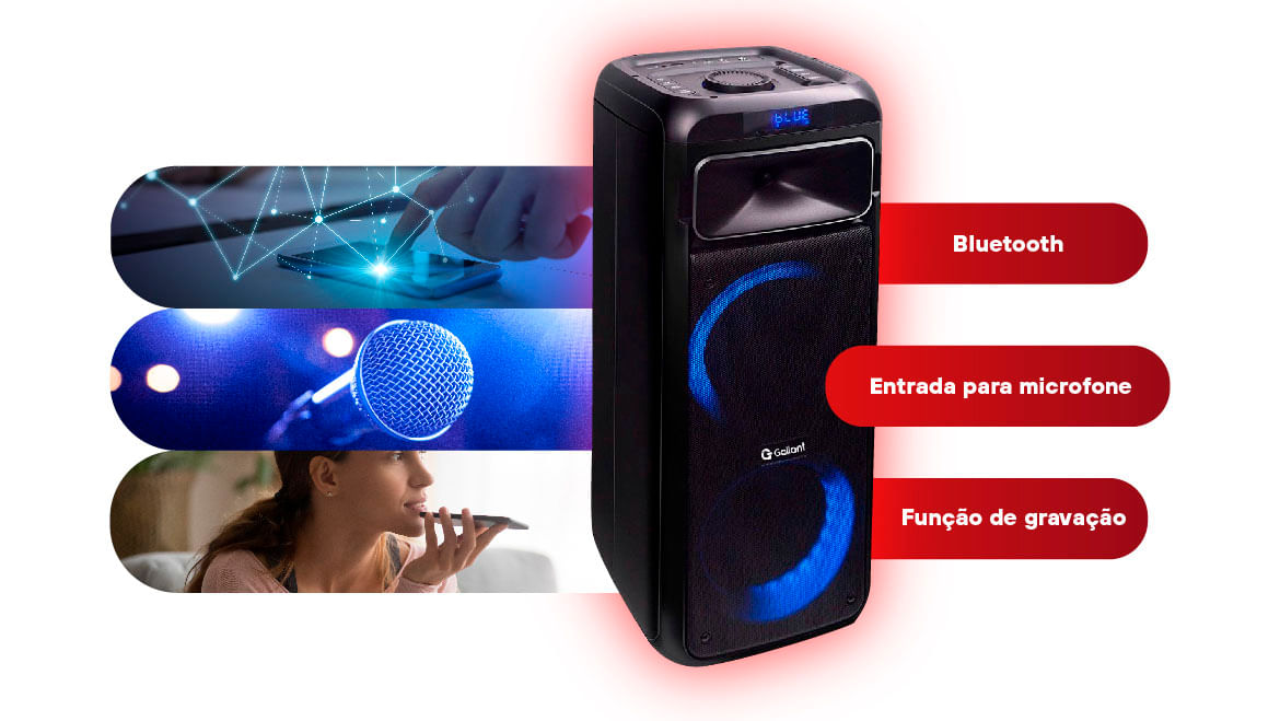 Caixa de Som Amplificada Bluetooth Portátil Gallant 750W Lights Colors Swich Bivolt